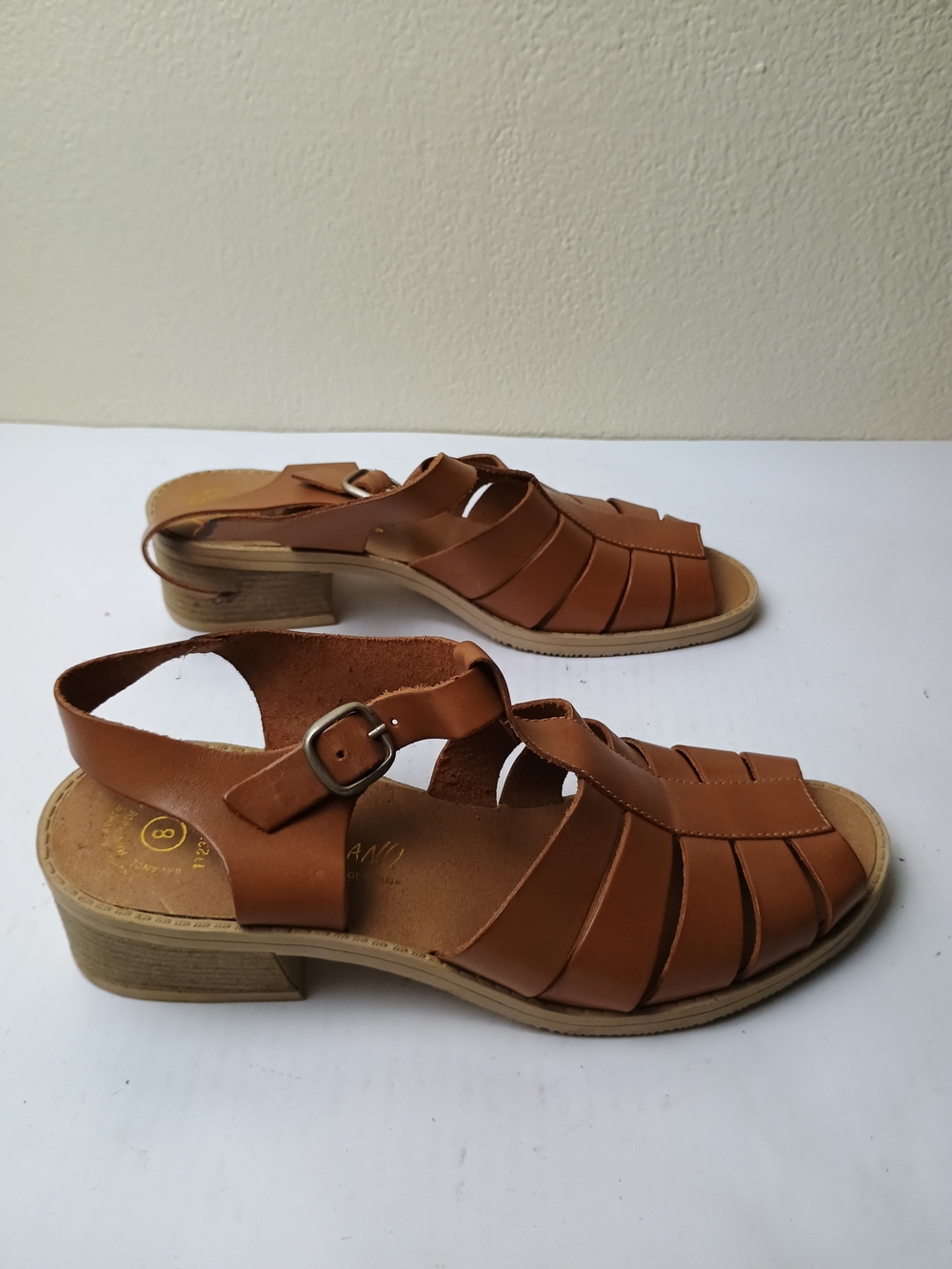 Project Tan Leather Slingback Sandals with Low Block Heel